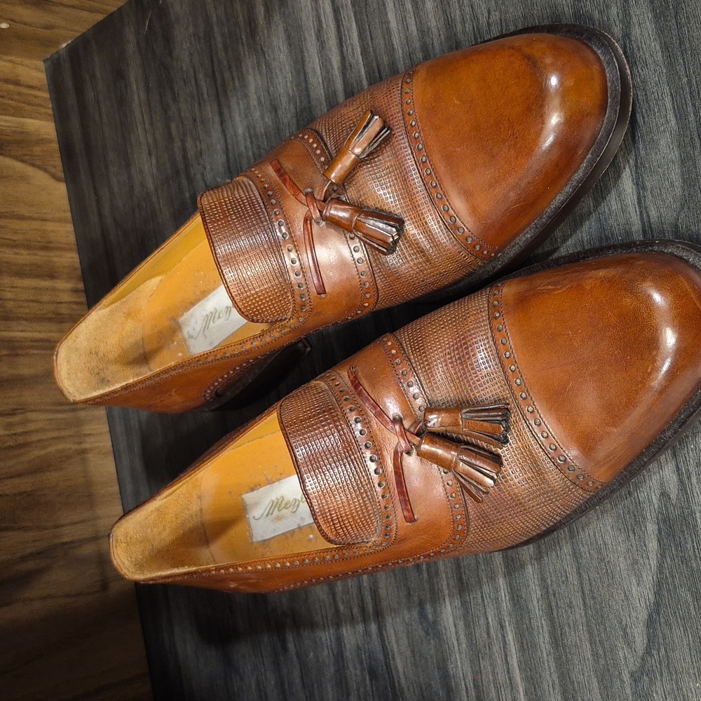 Mezlan Cognac Leather Tassel Loafers Size 10M
